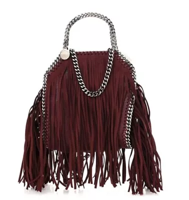 STELLA MCCARTNEY Shaggy Deer Fringe Tiny Small Falabella Tote Plum • $349.99