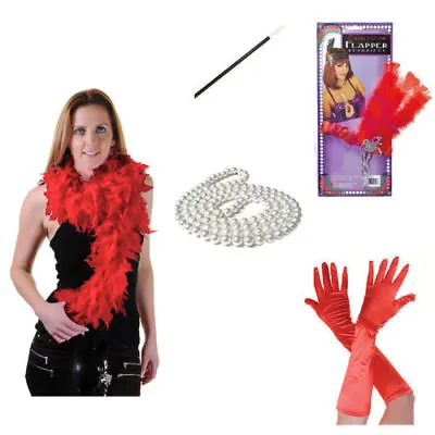 Flapper Theme Gatsby Ladies Fancy Dress Charleston Girls Red Costume Outfit Lot • £2.71