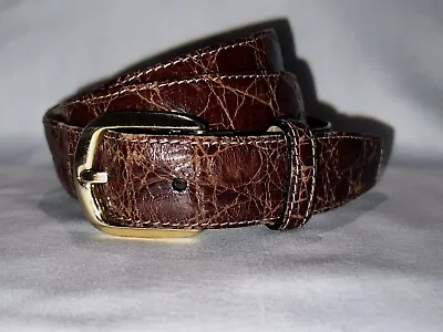 Saks Fifth Avenue Genuine Caiman Crocodile Brown Dress Belt Brass Buckle Mens 34 • $104