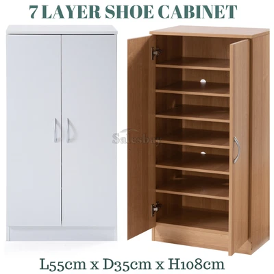 $99.99 • Buy Shoe Cabinet Rack Storage Organiser Cupboard 7 Compartments Oak/White