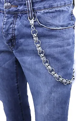 Bling Men Key Wallet Chain Silver Metal Skull Charms Jeans Biker Fashion Jewelry • $26.99