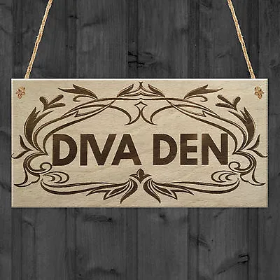 Diva Den Garden Woman Cave Shed Mum Sister Gift Hanging Plaque Hobby Ladies Sign • £3.99