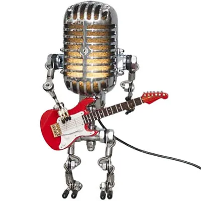 NEW Vintage Microphone Robot Table Lamp Holding Guitar Light Gifts Black / Red • $19.99