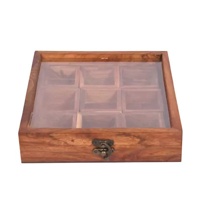 Spice Wooden Box Kitchen Masala Dabba Container With Lid Storage Racks Jar 9 Box • $27.01