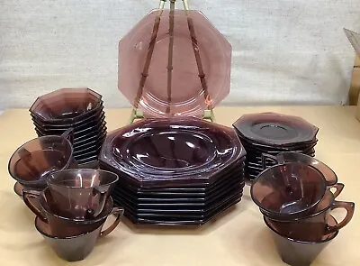 HAZEL ATLAS MOROCCAN (11)Person Set - Amethyst Cups Plates Luncheon Dessert Rare • $100