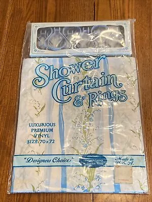 New VTG MCM WHITE  W/ BLUE FLOWERS Vinyl Shower Curtain Designers Choice 70 X72  • $47.16