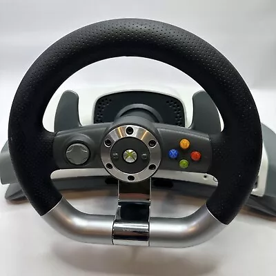 Microsoft Xbox 360 Wireless Racing Steering Wheel Table Mount & Pedals • $50