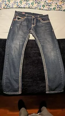 True Religion Mens Blue Wash Coin Pocket Denim Straight Jeans Size 34x32 • $1000