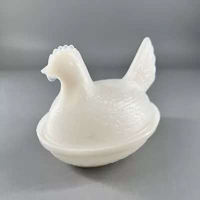 Vintage Hen On Nest Milk Glass Chicken White Trinket Box Candy Dish Collectible • $18