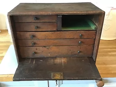 Vintage Oak Collectors Engineers Tool Watch Makers Box Chest Cabinet 5 Drawer. • £120