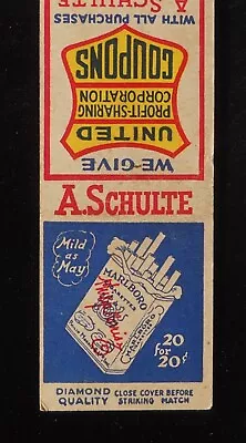 1930s DIAMOND QUALITY Marlboro Cigarettes 20 For 20¢ United Coupons A. Schulte • $5.73