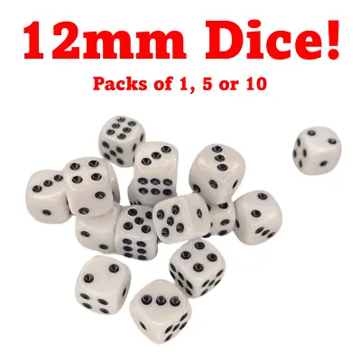 Opaque Six Sided White Spot Dice 12mm Gaming Roll Dice Board Game Wargaming Tool • £3.54