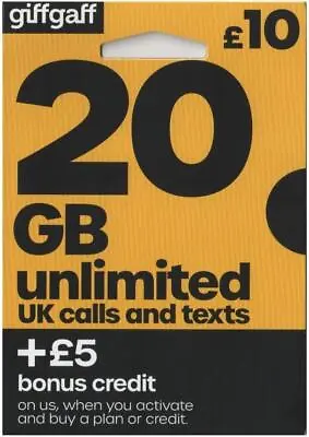 2X Giffgaff SIM Card 3 In 1 Nano Micro Standard FREE £5 PAYG Giff Gaff -Only 20p • £0.99