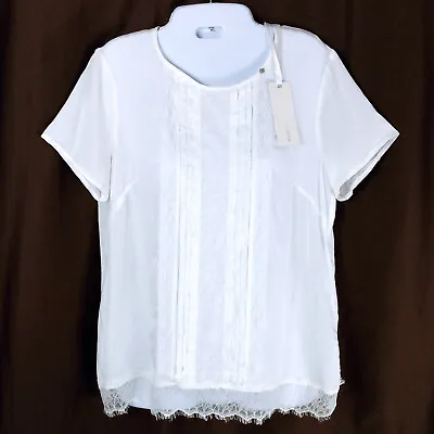 NWT Gas Jeans Top Blouse XS White Short Sleeve Lace Lightweight Semi-Sheer VTG  • $19.49