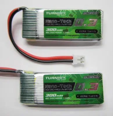 2X TURNIGY NANO-TECH 300mAh 1S 3.7V 45C LIPO BATTERY ULTRA MICRO PH2.0 MCPX V922 • $13.95