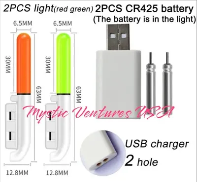 2pk LED Fishing Night Light Rechargeable Battery W/Charger Waterproof Rod Tip • $6.99