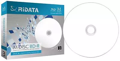 RiDATA M-DISC BLU RAY BD-R PRINTABLE 25 GB PERMANENT DATA STORAGE  3 DISC-PK • $29.99