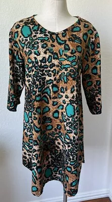 Southern Charm Turquoise Brown/Camel Western 3/4 Sleeve Flowy Shirt Dress Size M • £19.29