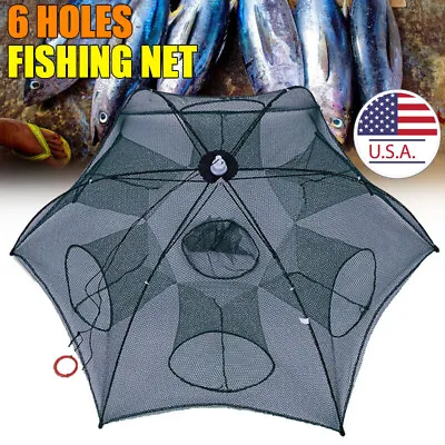 6 Hole Foldable Fishing Trap Net Crab Shrimp Crayfish Lobster Bait Catching Cage • $9.99