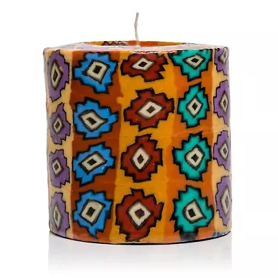 Colourful Patterned Pillar Candles Ethical African Candles Unscented Vegan • £11.55