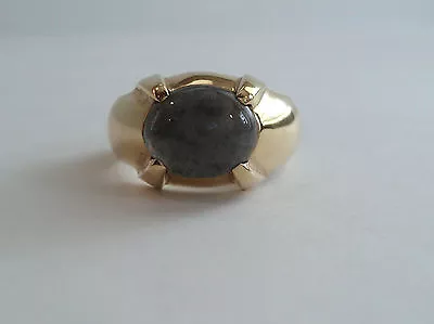 Gorgeous Estate Custom Made Unixex 14k Gold Ring Gray Jade Stone Size 9.75  • $995