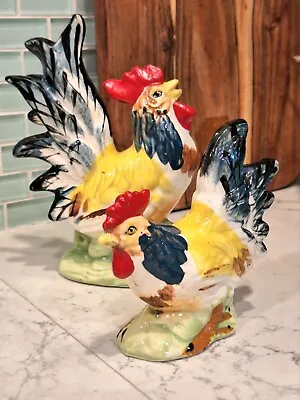 Vintage SHAFFORD Rooster & Hen Hand-Painted Figurines No 2061 C1950 Farmhouse  • $32