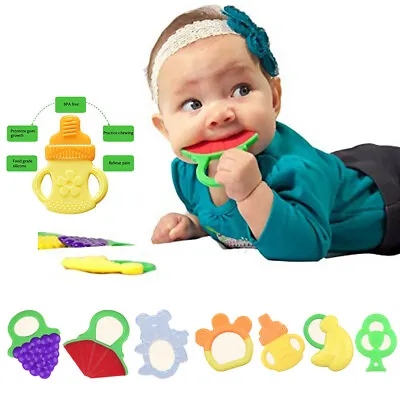 Toddlers Infants Silicone Fruit Baby Teether Teething Toy Ring Chewable Soother • £1.69