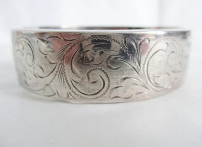 £4.99 • Buy Stunning Vintage Wide Silver Cuff Bracelet/ Bangle Foliate Pattern +safety Chain