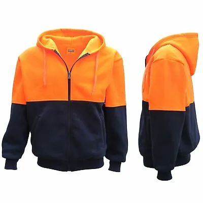 HI VIS Full Zip Fleece-lined Fleecy Hoodie Jumper Safety Workwear Pocket Jacket • $12.81