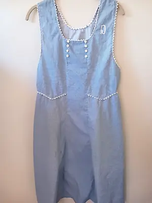 Vintage Smock Apron House Dress Sz 32  Blue White Check Rickrack & Button Trim D • $24