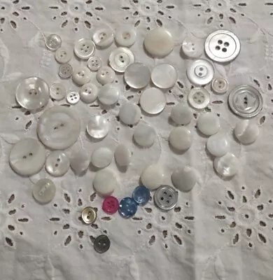 50 Mixed Lot Vtg MOP Mother Of Pearl Buttons Carved Shank Two Four Buttonholes  • $5