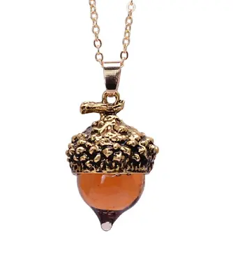 $9.98 • Buy Bronze Amber Glaze Glass Acorn Necklace, Fall Autumn Season Nature Jewelry