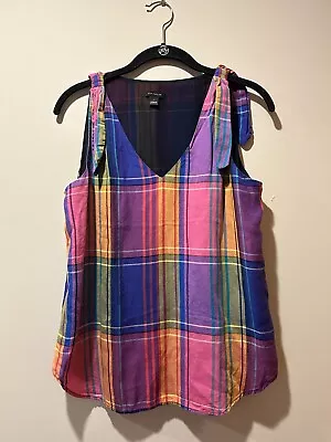 Ann Taylor Madras Plaid Tie Shoulder  Bow Tank Shell Sleeveless  Size Small • $30