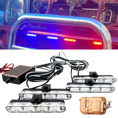 4x Car Truck Grille/Dash LED Blue Amber Emergency Warning Strobe Flashing Lights • $20.99