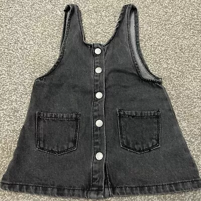 Zara 9-12 Months Zara Pinafore Dungaree Dress Black Washed Denim Girls Toddler • £0.99