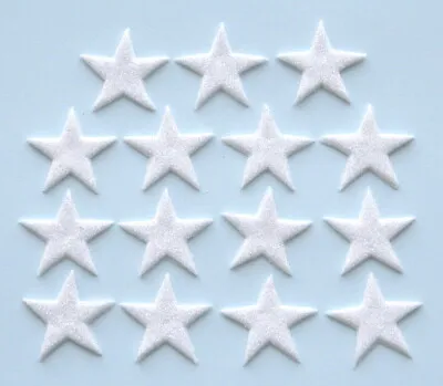 15 X EDIBLE WHITE GLITTER STARS. CAKE DECORATIONS. MEDIUM 3cm. • £3.70