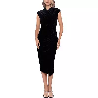 Betsy & Adam Womens Velvet Midi Faux Wrap Cocktail And Party Dress BHFO 8705 • $73.99