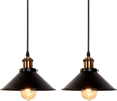 Vintage Pendant Light Fixture Industrial Black Hanging Ceiling Kitchen Bar Set 2 • $69.99