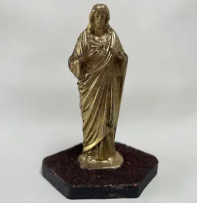 £9 • Buy Vintage French Religious Gold Colour Metal Flaming Heart Little Jesus Figure