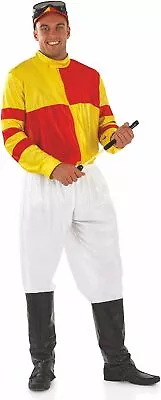 Mens Red & Yellow Jockey Costume Adult Horse Racing Rider Fancy Dress S - XL • £34.99