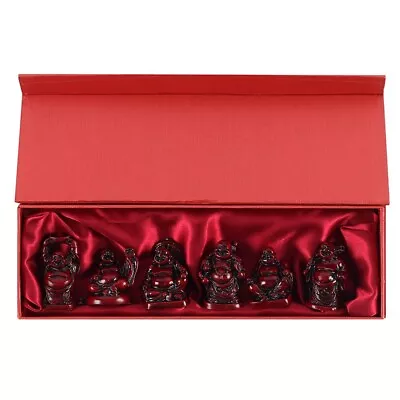 Buddhas Set Of 6 Red Resin Feng Shui Mini Laughing Buddhas Luck In Gift Box • £7.99