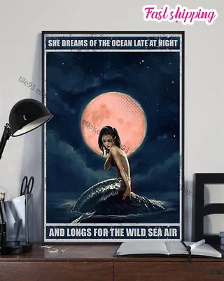 Mermaid Dreams Of The Ocean Vintage Vintage Home Poster Wall Art Vertical • $14.54