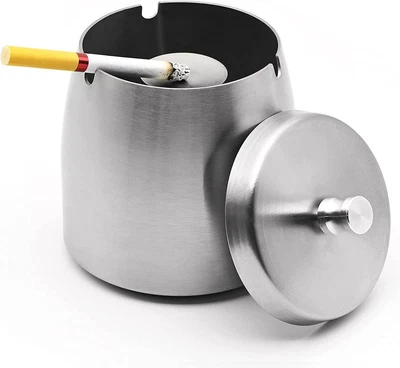 £10.15 • Buy Outdoor Ashtray With Lid For Cigarettes Stainless Steel Windproof Rainproof UK