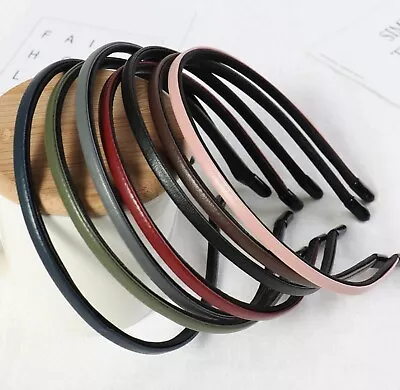 $8.90 • Buy Women Girl Chic Slim Thin Synthetic Leather Plain Hair Headband Head Band Hoop