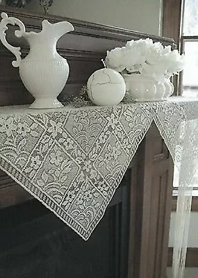 Heritage Lace Mantle Scarf With Fringe White Chantilly IRREG Piano Sofa Buffet • $29
