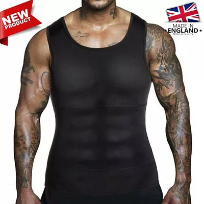 Men Slimming Body Shaper Waist Trainer Vest Gym Tops Belly Compression Shirt UK • £5.99