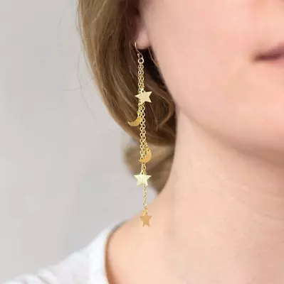 A Pair Bohemia Women Star Moon Long Tassel Drop Earrings Gift AE • $6.95