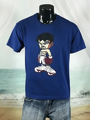 MANNY PACQUIAO Living Legend Caricature SHIRT L Blue YALEX Gold Boxing Filipino • $19