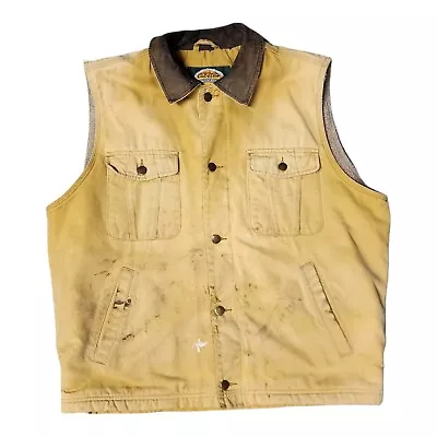 Cabela's Vest Men Size L Canvas Sherpa Lined Outdoor Work Jacket Tan Distressed • $29.95