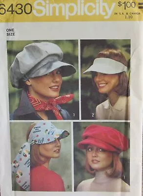 VTG 70s Simplicity 6430 Womens One Size HATS Newsboy Visor Cap Millinery Pattern • $6.99